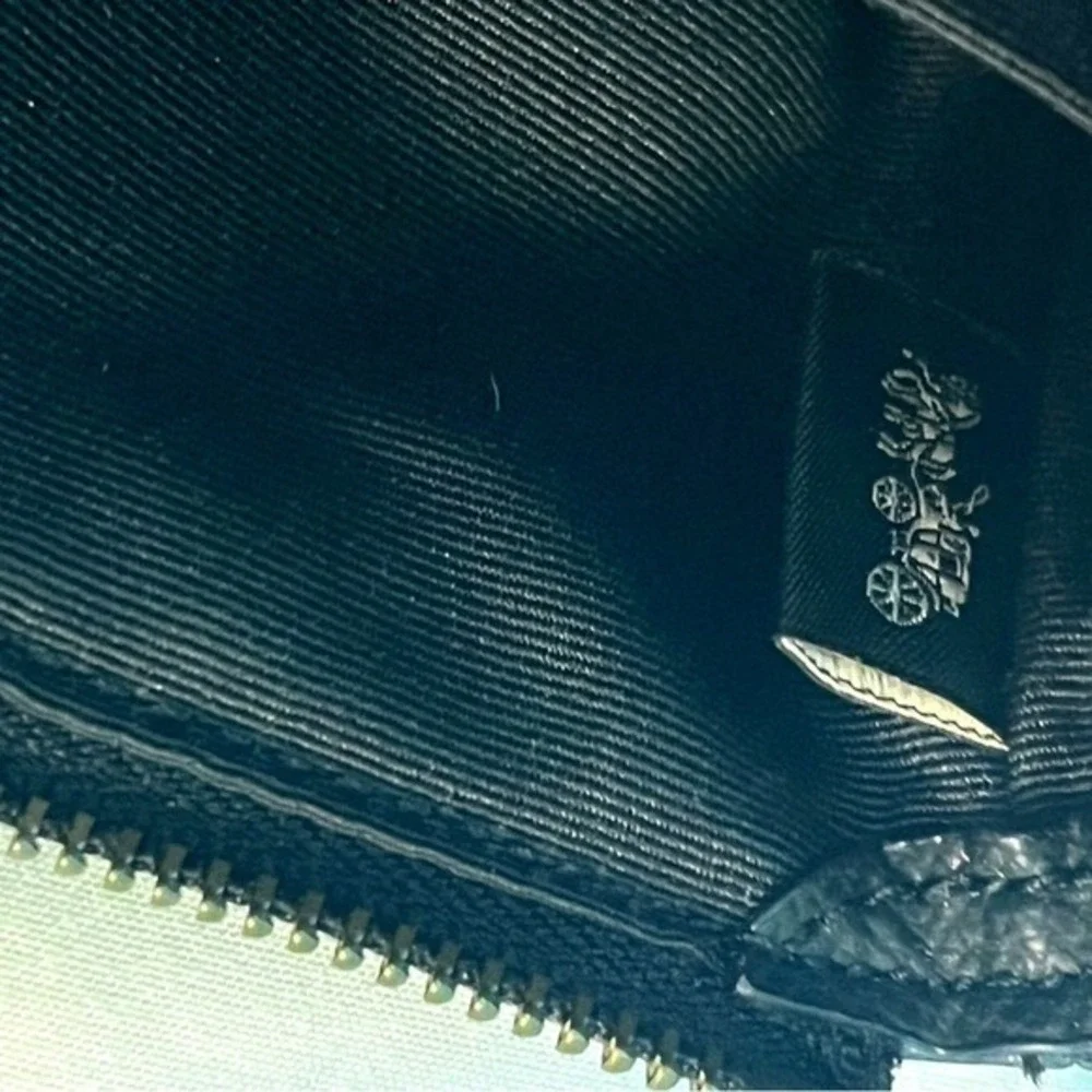 Coach Black Red Poppy Floral‎ Print Crossgrain Leather Small Wristlet Bag